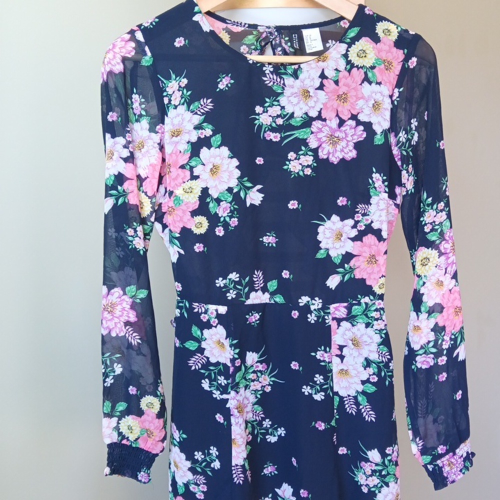 🪇2for$15 Ptp17" Long-Sleeve Open-Back Floral-Print Ruffled-Hem Dress - Picture 3 of 17